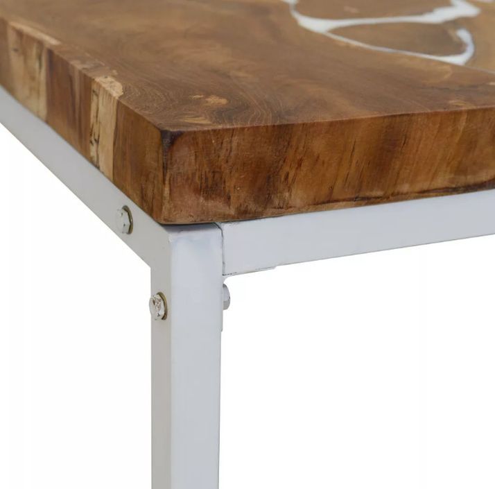 Table basse rectangulaire teck massif clair et pieds métal blanc Mita - Photo n°6