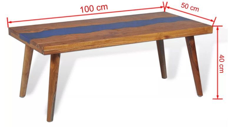 Table basse rectangulaire teck massif foncé et résine bleu Tamie - Photo n°9
