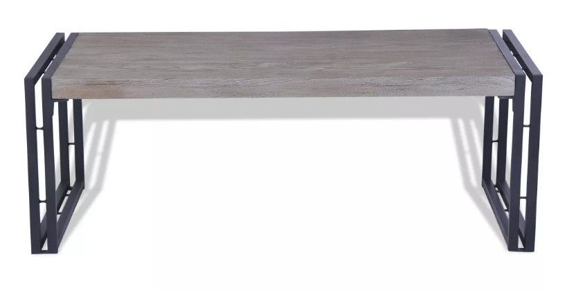 Table basse rectangulaire teck massif gris foncé et métal noir Paki - Photo n°3