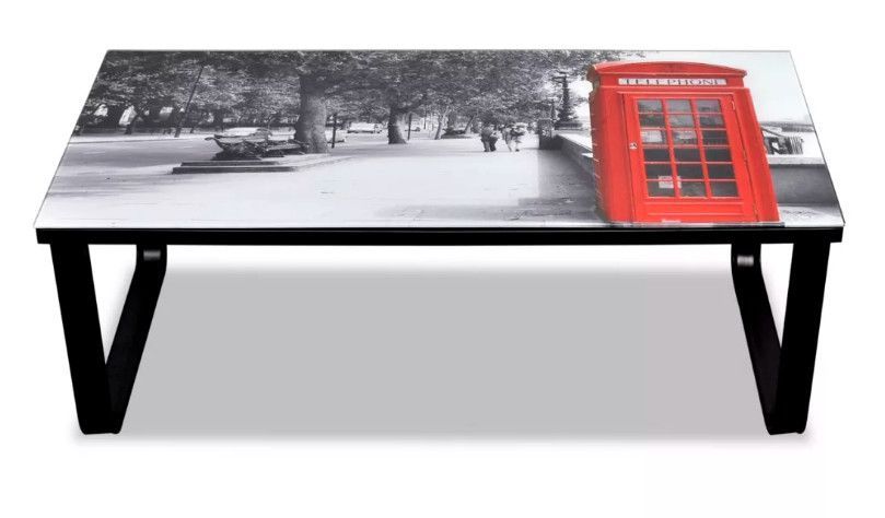 Table basse rectangulaire verre imprimé cabine téléphonique et métal noir Rainbow - Photo n°3