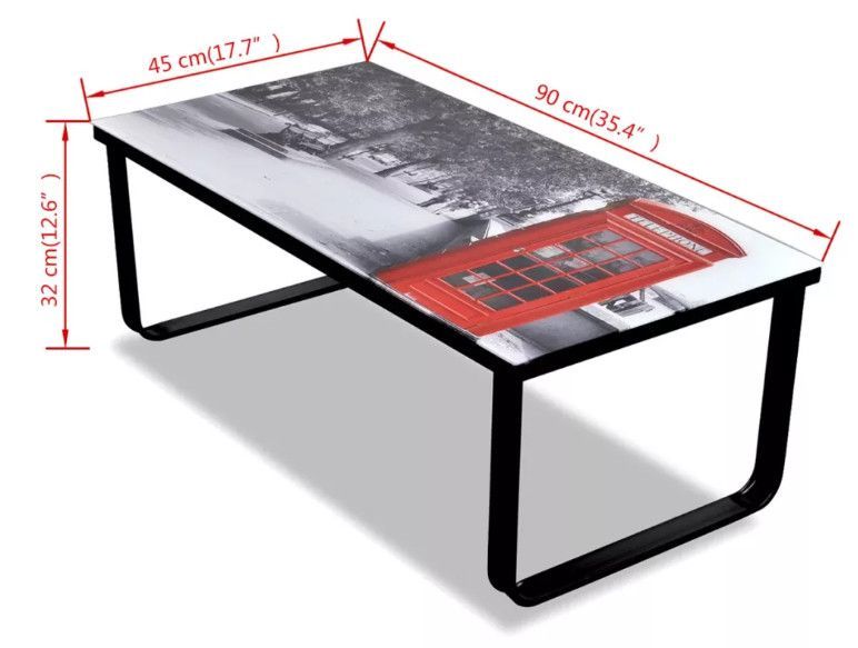 Table basse rectangulaire verre imprimé cabine téléphonique et métal noir Rainbow - Photo n°6