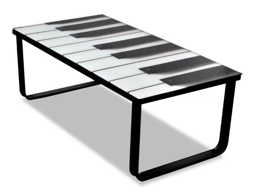 Table basse rectangulaire verre imprimé piano et métal noir Rainbow - Photo n°1