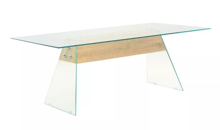 Table basse rectangulaire verre transparent et bois chêne clair Booz - Photo n°1