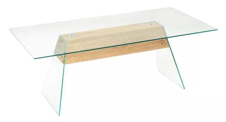 Table basse rectangulaire verre transparent et bois chêne clair Booz - Photo n°3