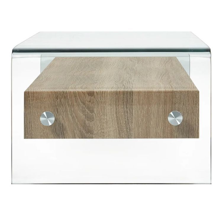 Table basse rectangulaire verre transparent et chêne clair Abyssa - Photo n°3