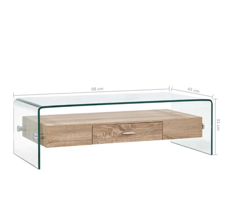 Table basse rectangulaire verre transparent et chêne clair Abyssa - Photo n°6