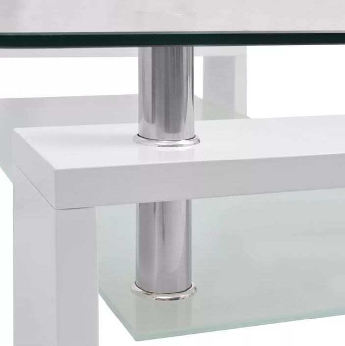 Table basse rectangulaire verre trempé et bois blanc brillant Biss - Photo n°4