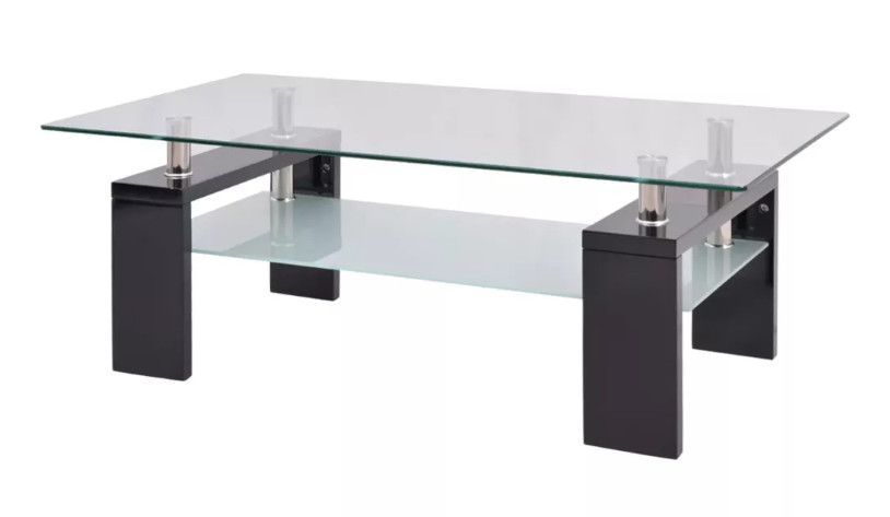 Table basse rectangulaire verre trempé et bois noir brillant Biss - Photo n°1