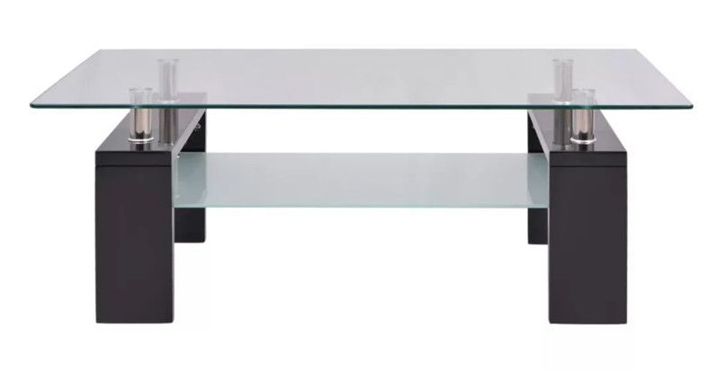Table basse rectangulaire verre trempé et bois noir brillant Biss - Photo n°3