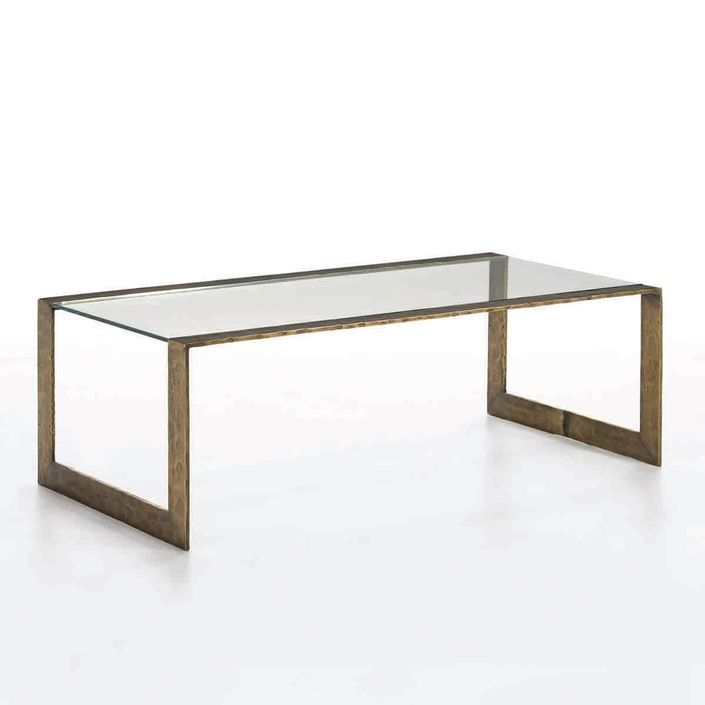 Table basse rectangulaire verre trempé et métal bronze Kili - Photo n°1