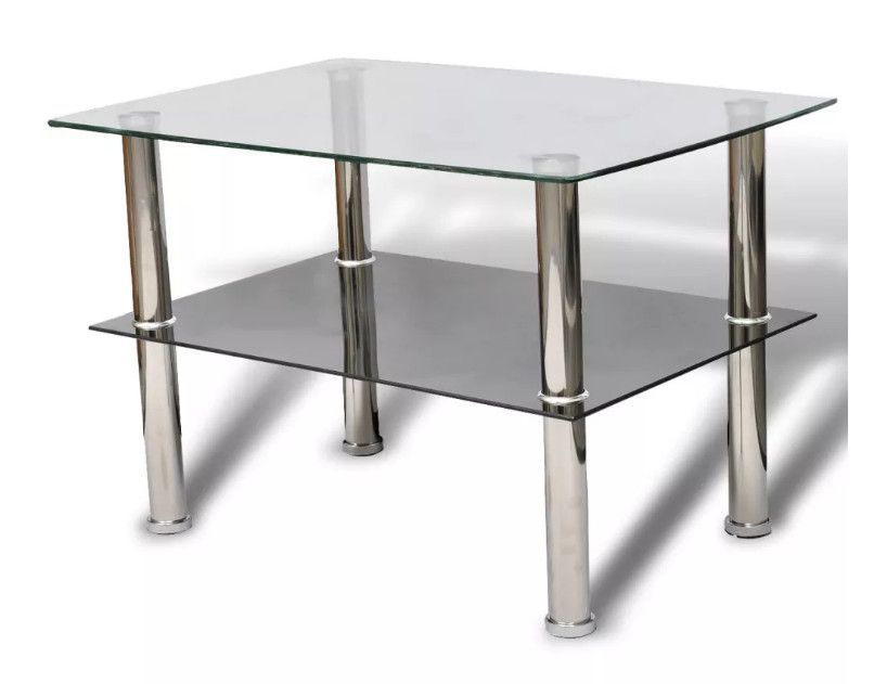 Table basse rectangulaire verre trempé et métal chromé Kyrah - Photo n°1