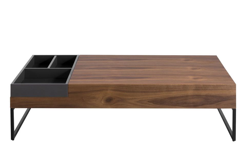 Table basse rectnagulaire avec rangement Kona 140 cm - Noyer et laqué gris - Photo n°4