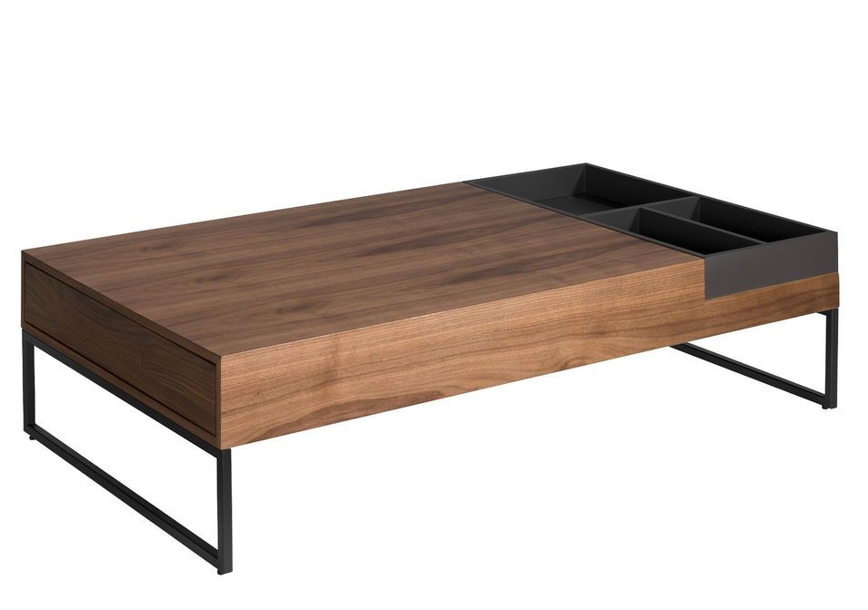 Table basse rectnagulaire avec rangement Kona 140 cm - Noyer et laqué gris - Photo n°5