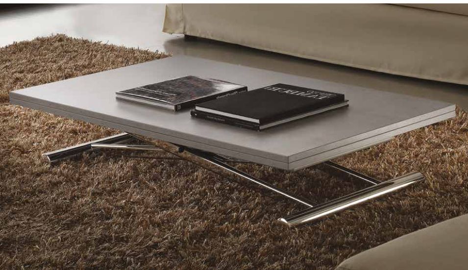 Table basse relevable bois gris ciment Soft 110x70/140 cm - Photo n°1