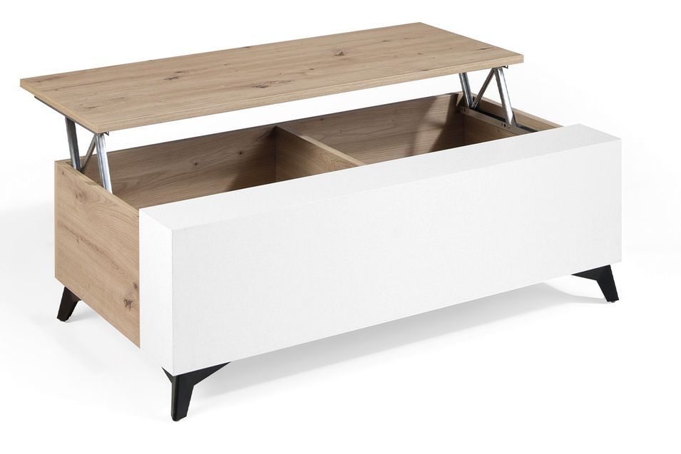 Table basse relevable en bois chêne clair et bois blanc Lazeto 110 cm - Photo n°1