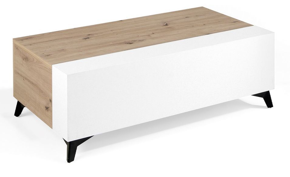 Table basse relevable en bois chêne clair et bois blanc Lazeto 110 cm - Photo n°3