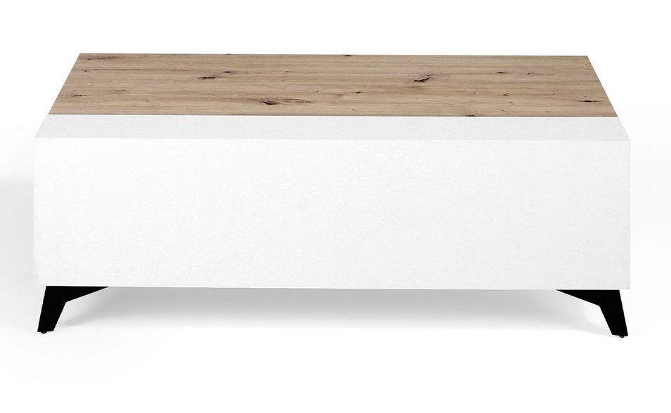 Table basse relevable en bois chêne clair et bois blanc Lazeto 110 cm - Photo n°4