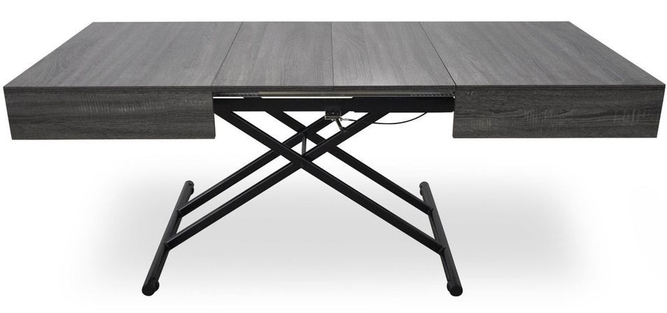 Table basse relevable et extensible bois gris vintage Sunda L 120/155/190 x H 40/75 x P 80 cm - Photo n°3