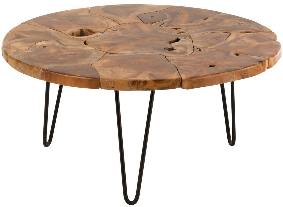 Table basse rond en teck marron et métal noir Samuel D 79 cm - Photo n°1