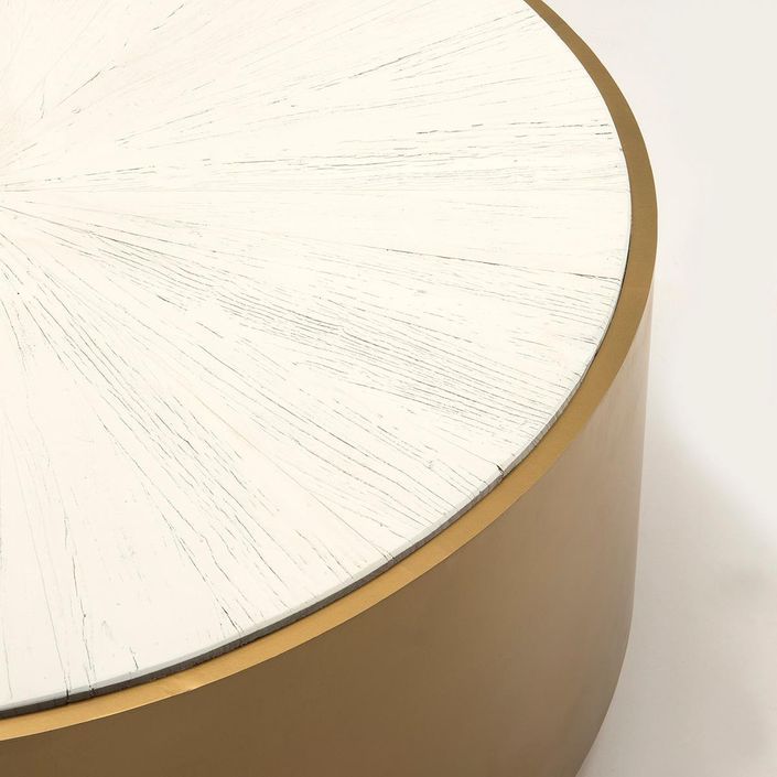 Table basse ronde bois blanc et métal doré D 100 cm - Photo n°2