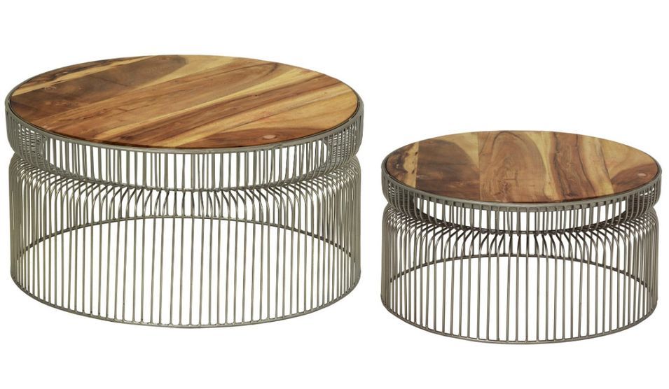Table basse ronde bois clair et métal gris Unio - Lot de 2 - Photo n°1