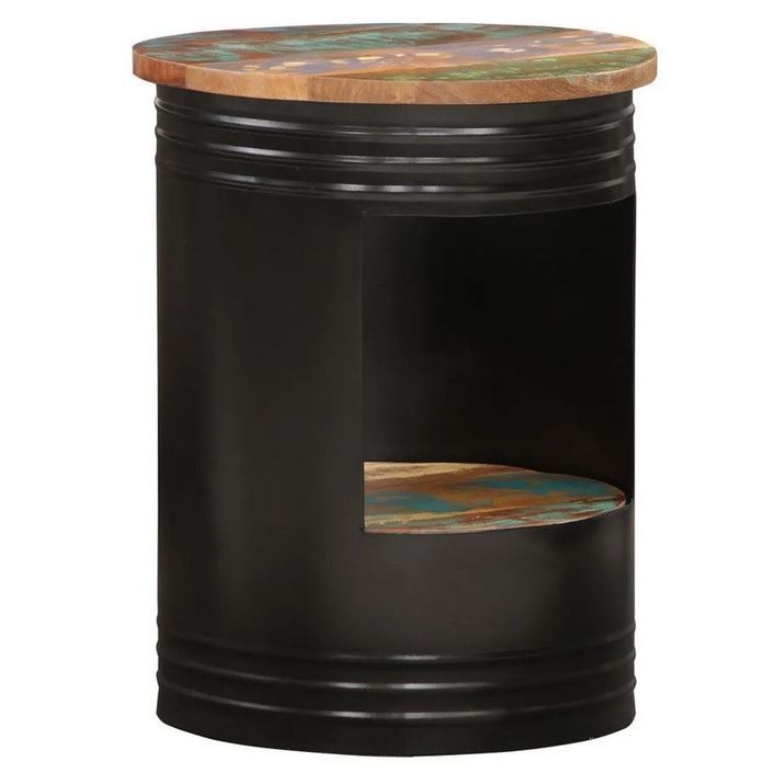 Table basse ronde bois de récupération et métal noir Liaish - Photo n°1