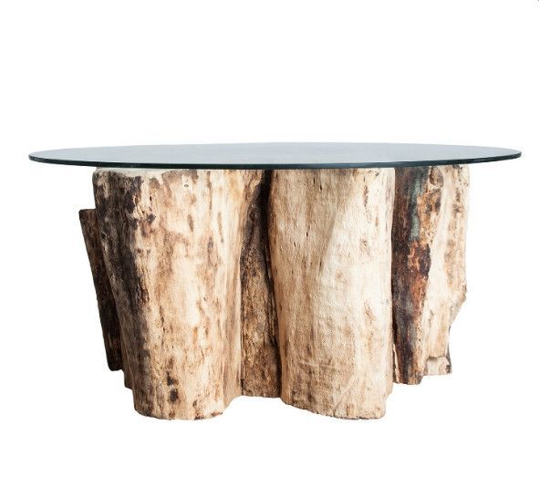 Table basse ronde bois de suar massif clair et verre Adan - Photo n°1