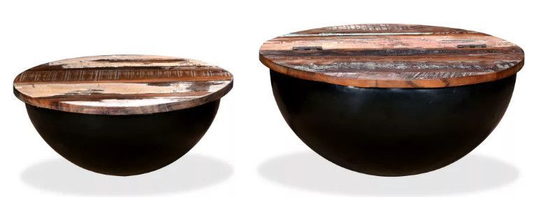 Table basse ronde bois foncé recyclé et métal noir Leh - Lot de 2 - Photo n°2