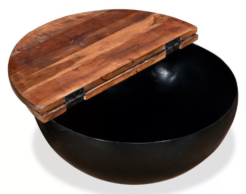 Table basse ronde bois foncé recyclé et métal noir Leh - Lot de 2 - Photo n°6