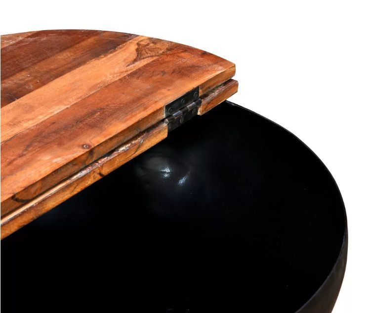 Table basse ronde bois foncé recyclé et métal noir Leh - Lot de 2 - Photo n°7