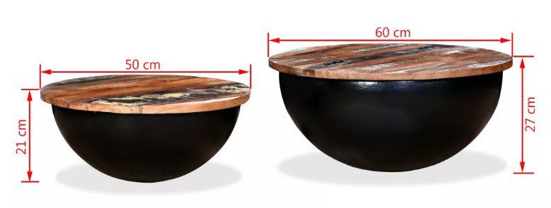 Table basse ronde bois foncé recyclé et métal noir Leh - Lot de 2 - Photo n°8