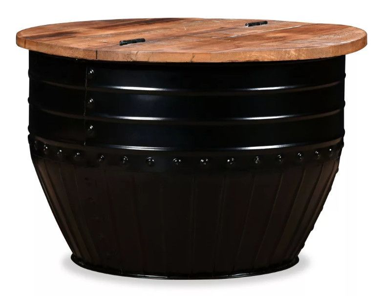 Table basse ronde bois foncé recyclé et métal noir Tah - Photo n°1