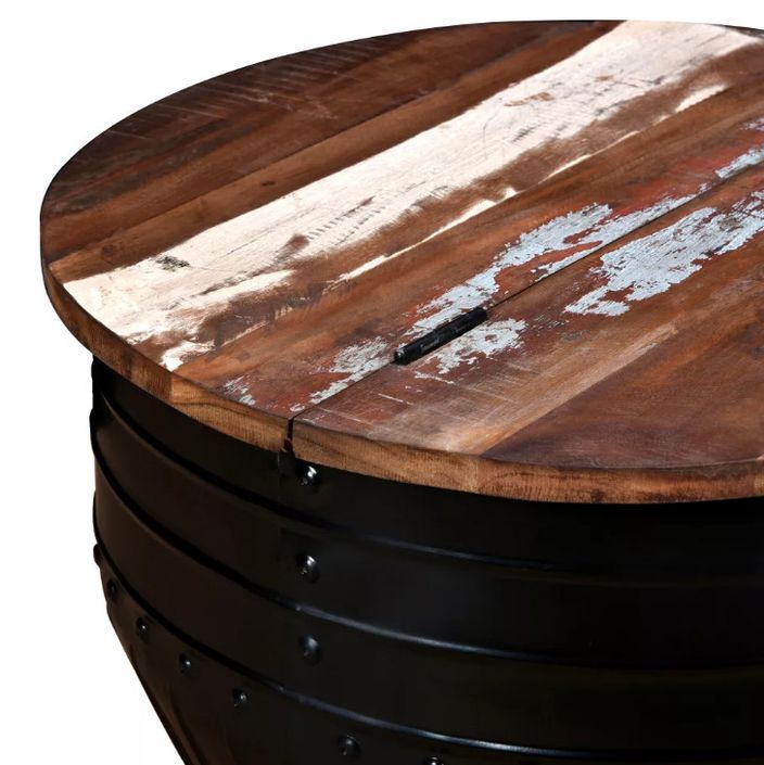 Table basse ronde bois foncé recyclé et métal noir Tah - Photo n°6