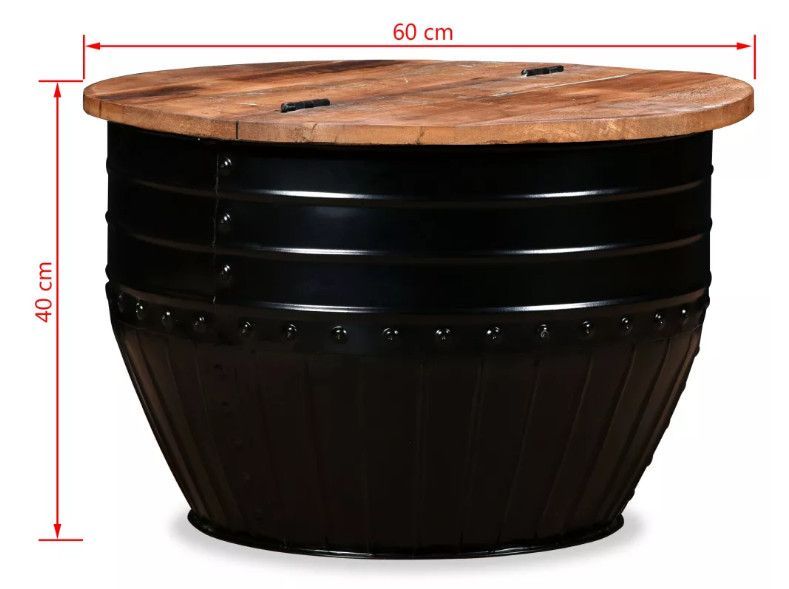 Table basse ronde bois foncé recyclé et métal noir Tah - Photo n°9