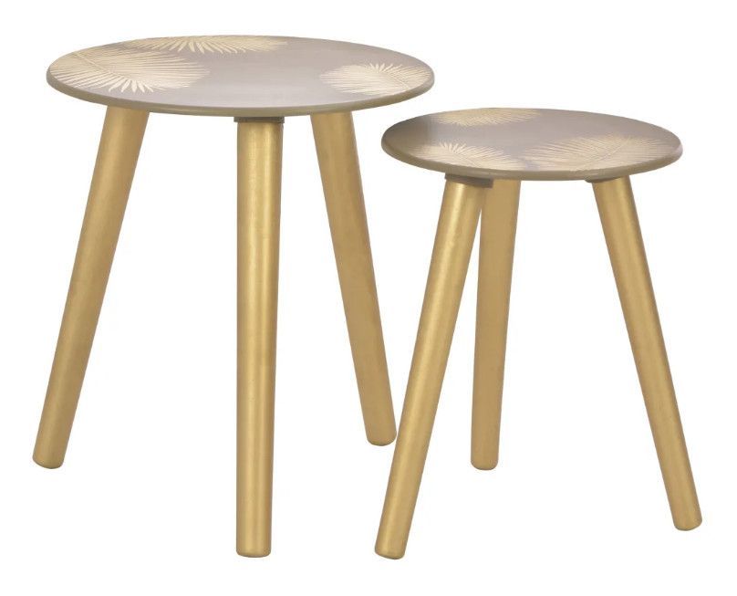 Table basse ronde bois gris et pieds pinède doré Jiggy - Lot de 2 - Photo n°1