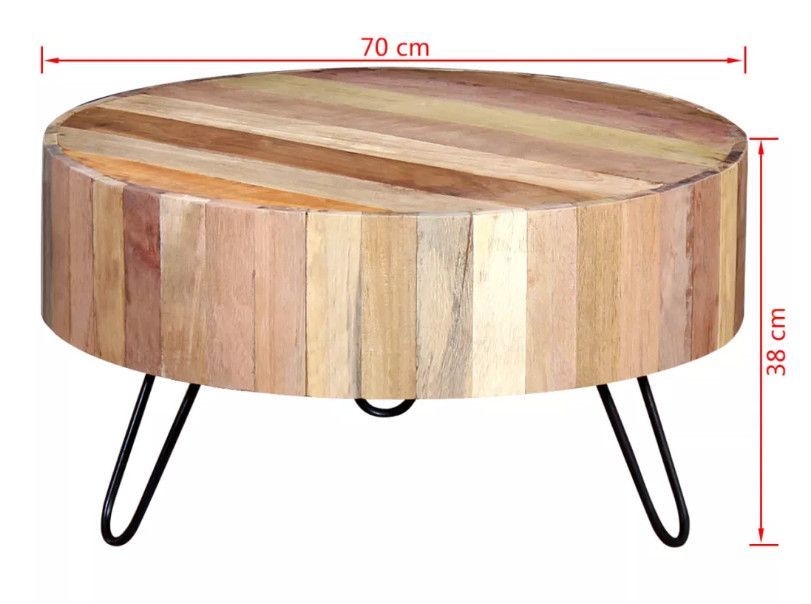 Table basse ronde bois massif clair recyclé et métal noir Inah - Photo n°3