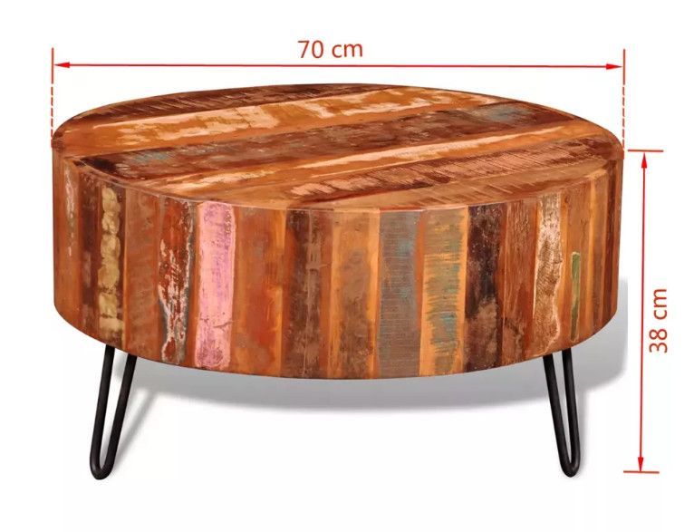 Table basse ronde bois massif foncé recyclé et métal noir Inah - Photo n°5