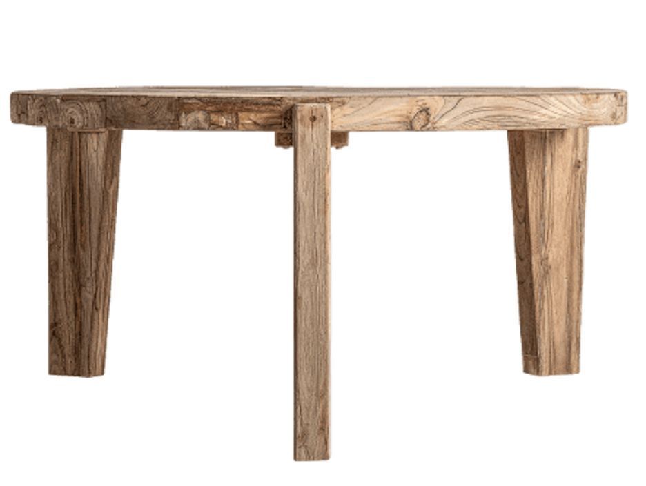 Table basse ronde bois massif naturel vieilli style colonial Rubha 107 cm - Photo n°1