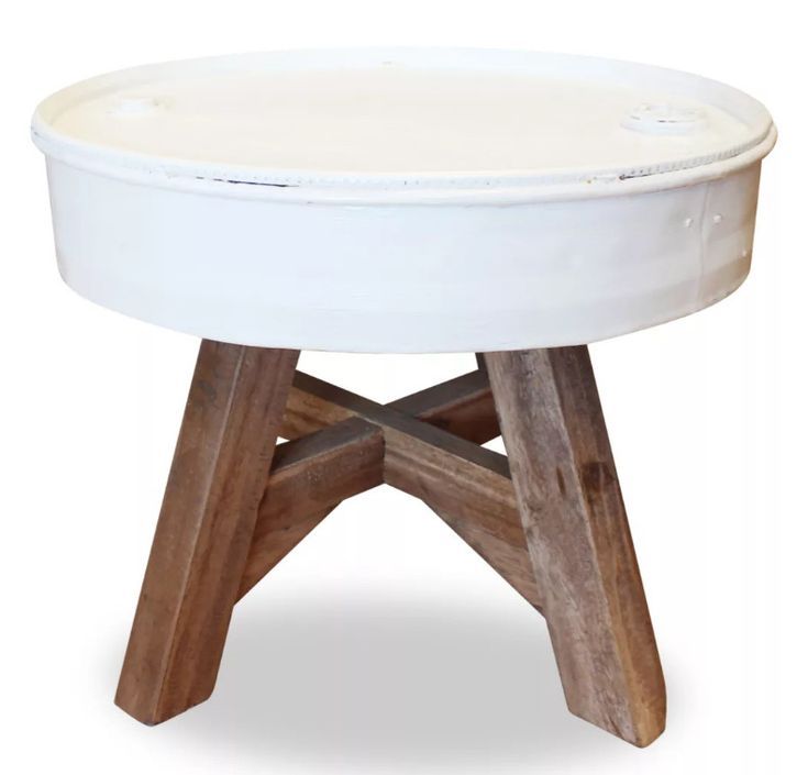 Table basse ronde bois massif recyclé et métal blanc Pury - Photo n°2