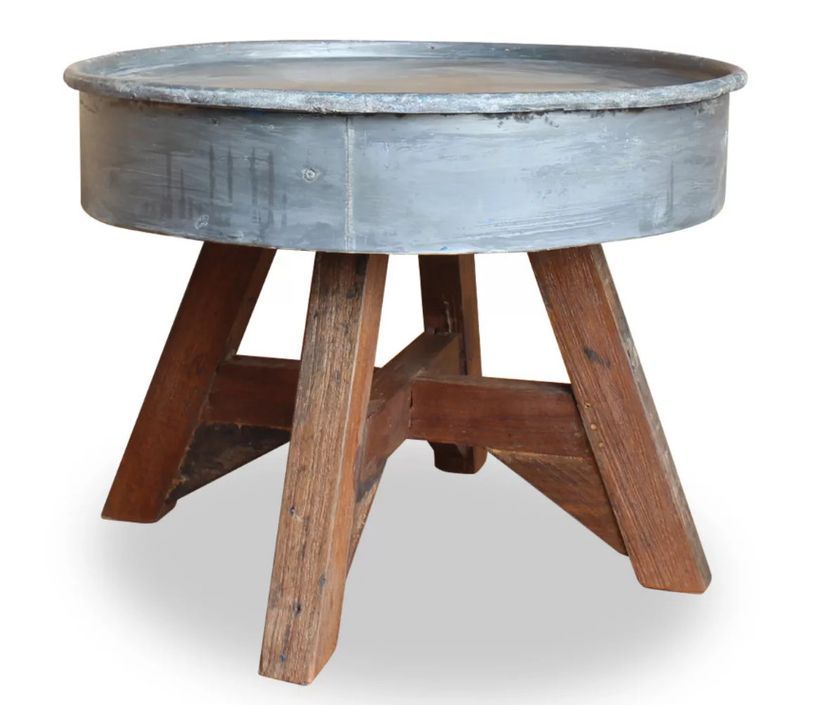 Table basse ronde bois massif recyclé et métal galvanisé Pury - Photo n°1