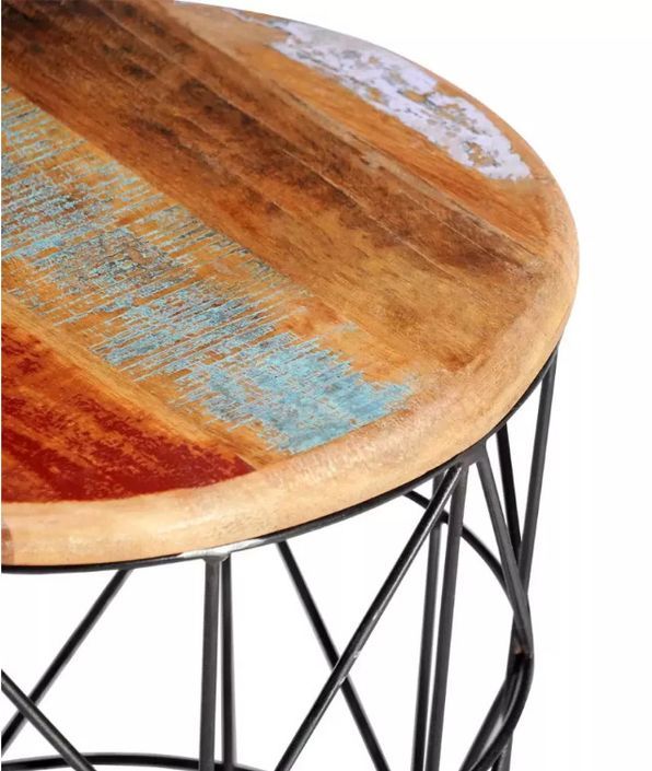 Table basse ronde bois massif recyclé et métal gris Retrica - Lot de 2 - Photo n°3