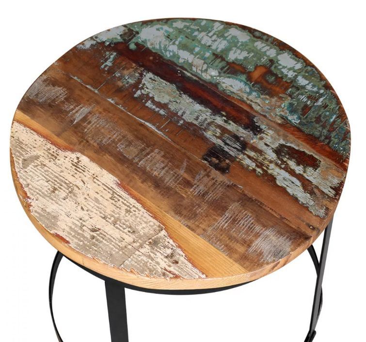 Table basse ronde bois massif recyclé et métal noir Mista - Lot de 2 - Photo n°4
