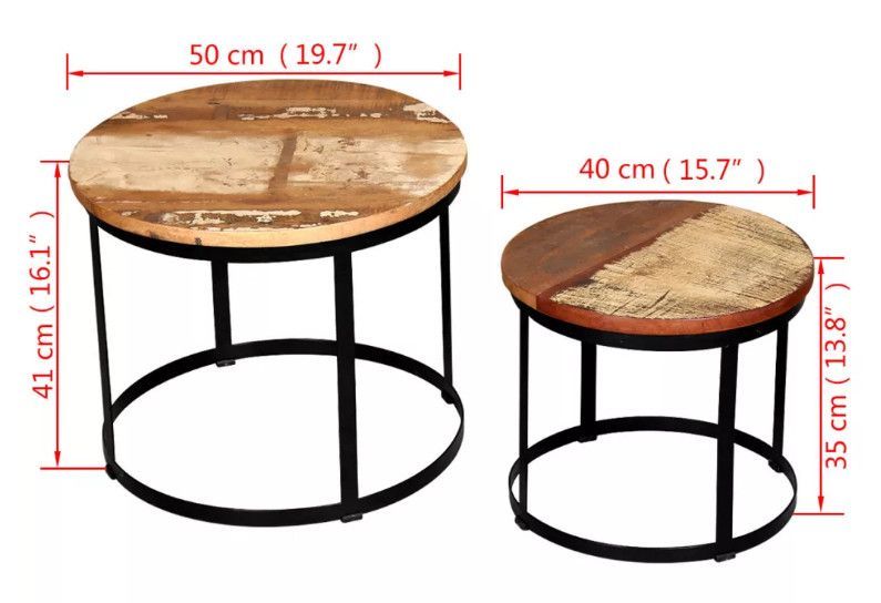 Table basse ronde bois massif recyclé et métal noir Mista - Lot de 2 - Photo n°5