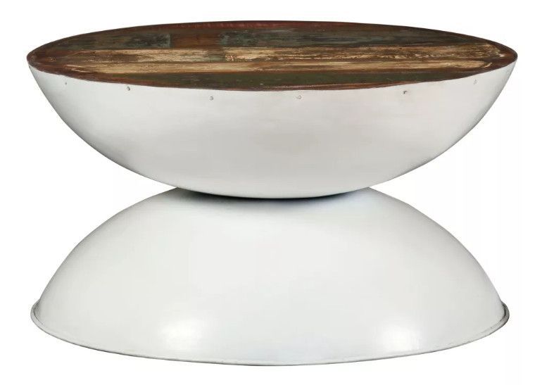 Table basse ronde bois massif recyclé et pieds métal blanc Leh 2 - Photo n°3