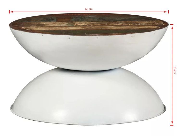 Table basse ronde bois massif recyclé et pieds métal blanc Leh 2 - Photo n°8