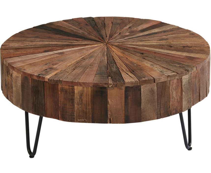 Table basse ronde bois massif recyclé et pieds métal noir Aryd D 90 cm - Photo n°1
