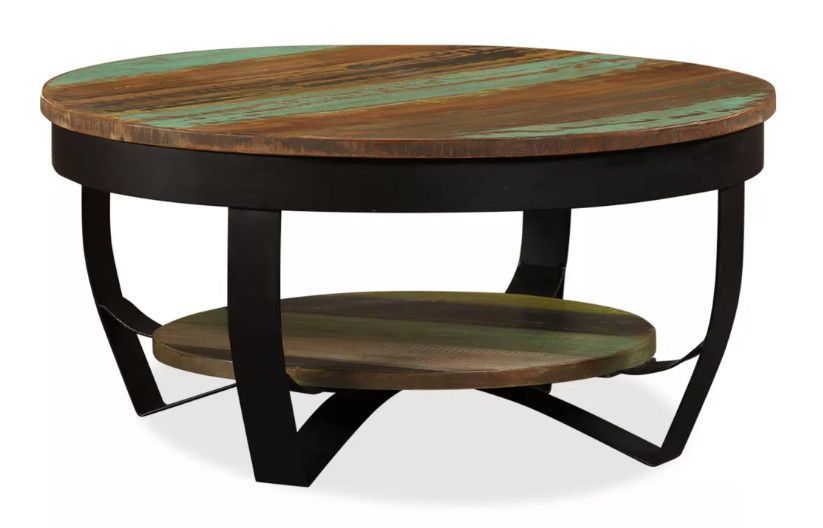 Table basse ronde bois massif recyclé et pieds métal noir Boust - Photo n°1
