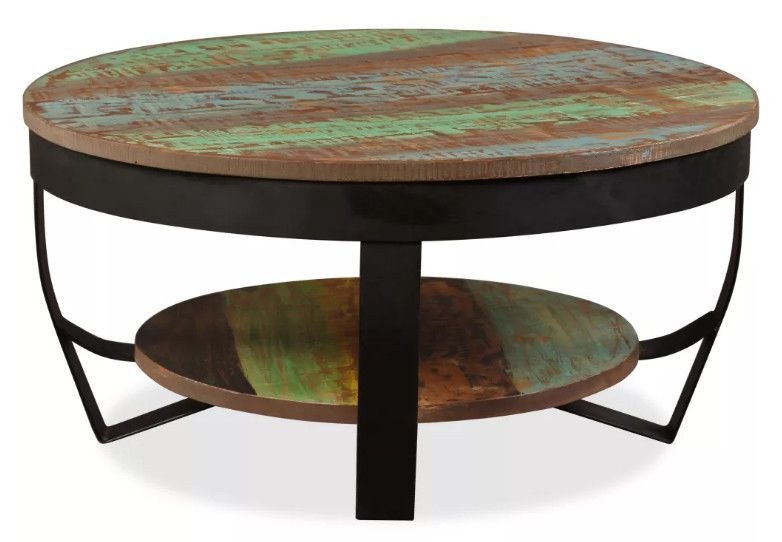 Table basse ronde bois massif recyclé et pieds métal noir Boust - Photo n°3