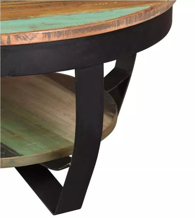 Table basse ronde bois massif recyclé et pieds métal noir Boust - Photo n°6