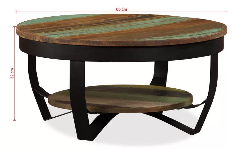 Table basse ronde bois massif recyclé et pieds métal noir Boust - Photo n°7
